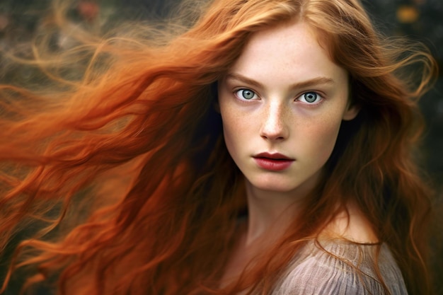 Photo portrait of a beautiful redhaired girl with long hair