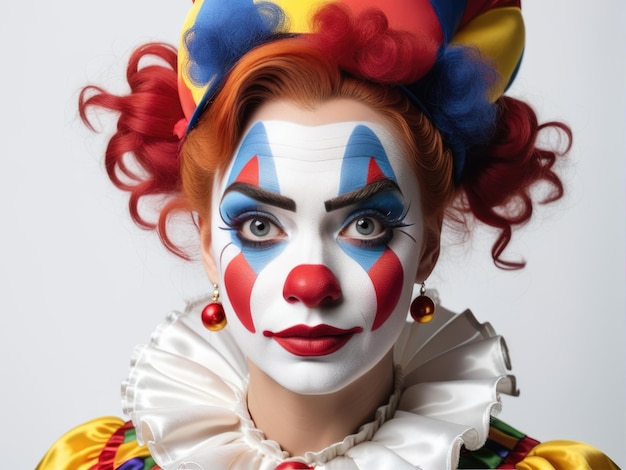 Portrait of a beautiful and scary young clowness