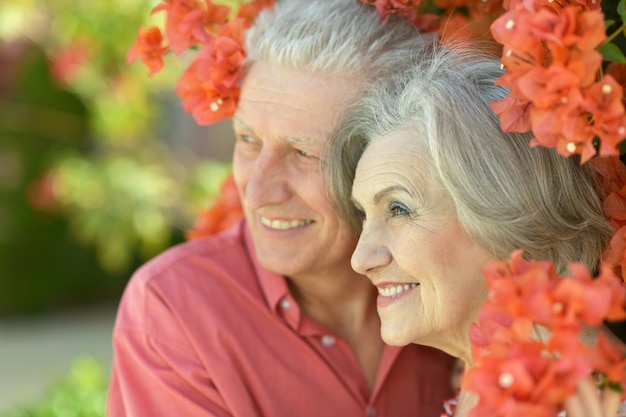 Портрет красивой пожилой пары на открытом воздухе в летнем парке