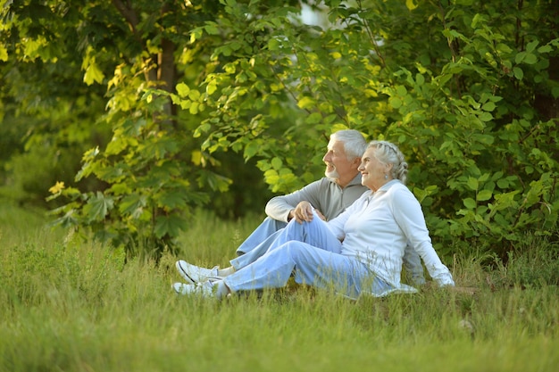 Portrait of beautiful senior couple sitting   in the park