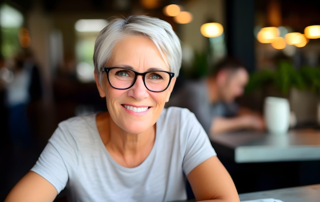 Portrait of a beautiful senior woman in cafe