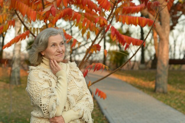 公園で屋外の美しい年配の女性の肖像画