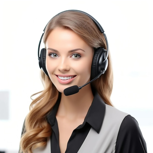 Portrait of a beautiful smiling female customer service representative with a headset