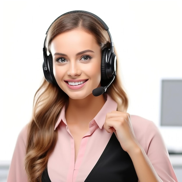 Portrait of a beautiful smiling female customer service representative with a headset