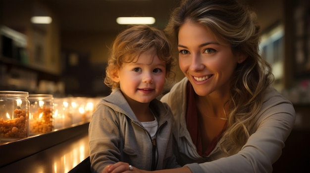 Photo portrait of a beautiful smiling woman with a child in a pediatric clinic medical concept