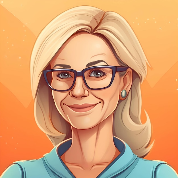 Portrait of beautiful smiling woman with glasses on orange background Vector illustration