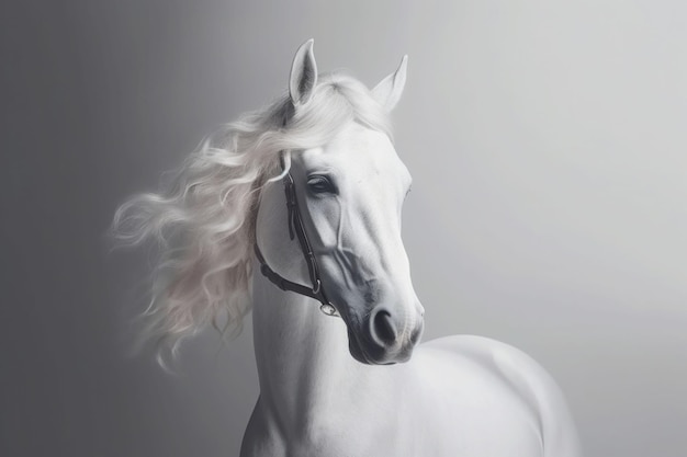 Portrait of beautiful spellbinding white horse Generative AI