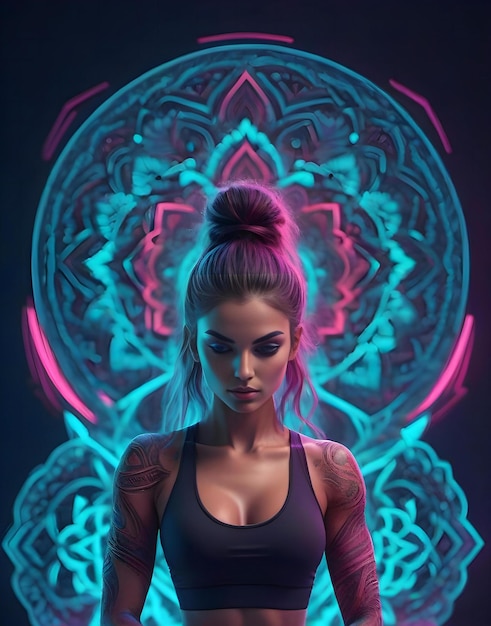 Portrait of a beautiful sporty woman with bright neon makeup