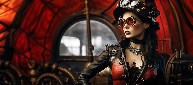 Foto ritratto di bella donna steampunk immagine generata tramite intelligenza artificiale post elaborata