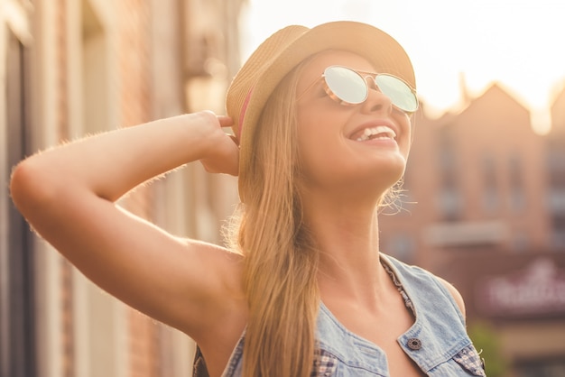 Portrait of beautiful stylish young girl in casual clothes