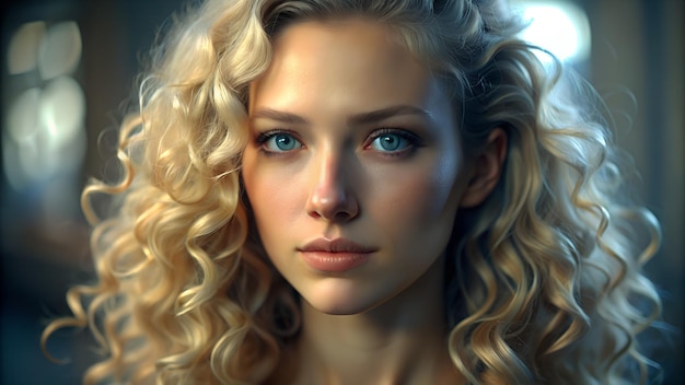 Photo portrait of beautiful tender curly blonde woman