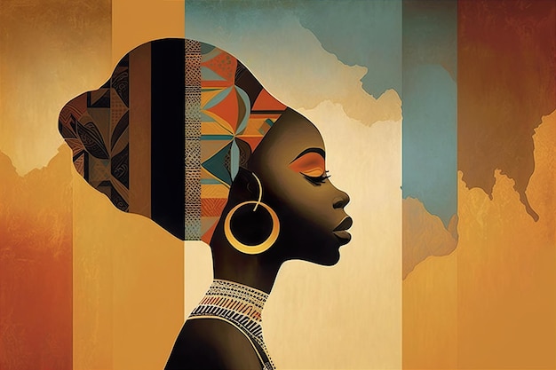 肖像画美しい部族のアフリカの女性イラスト抽象的なポスター カバー パノラマ