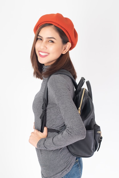 Portrait of Beautiful university woman on white background 