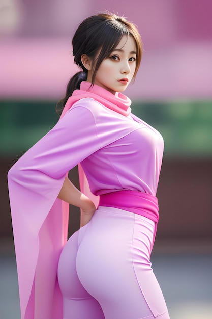 Portrait of a beautiful vietnamese girl in pink sportswear