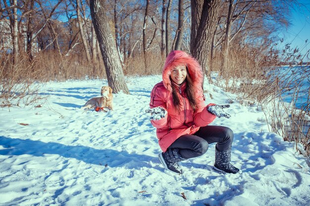 Portrait of beautiful winter girl happy smiling enjoy winter holiday