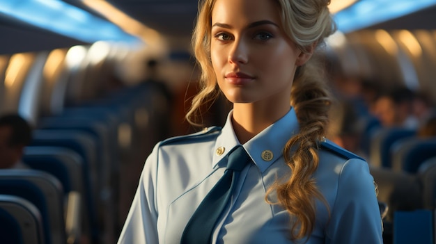 Photo portrait of beautiful woman in the airplane