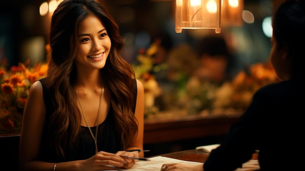 portrait of beautiful woman in cafe