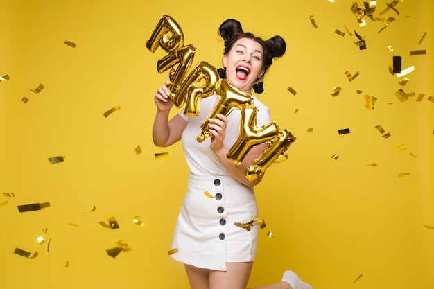 Portrait of beautiful woman celebrating a party and having fun