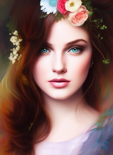 Portrait of a beautiful woman, Digital painting of a beautiful girl, Digital illustration