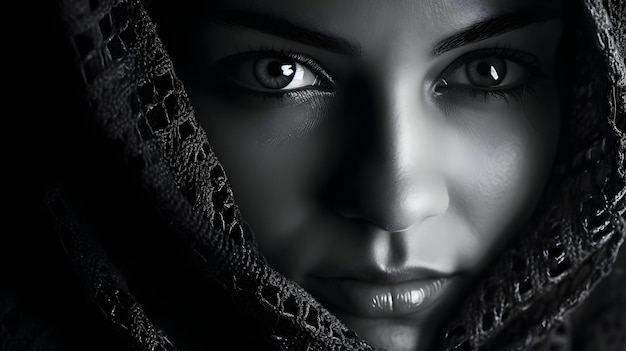 Portrait of beautiful woman face black and white
