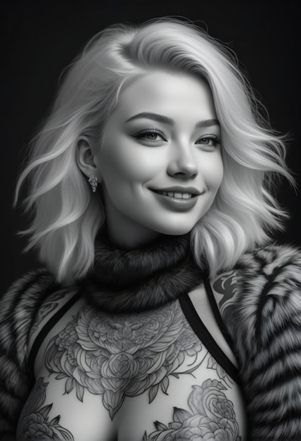 Portrait of a beautiful woman in a fur coat and scarf