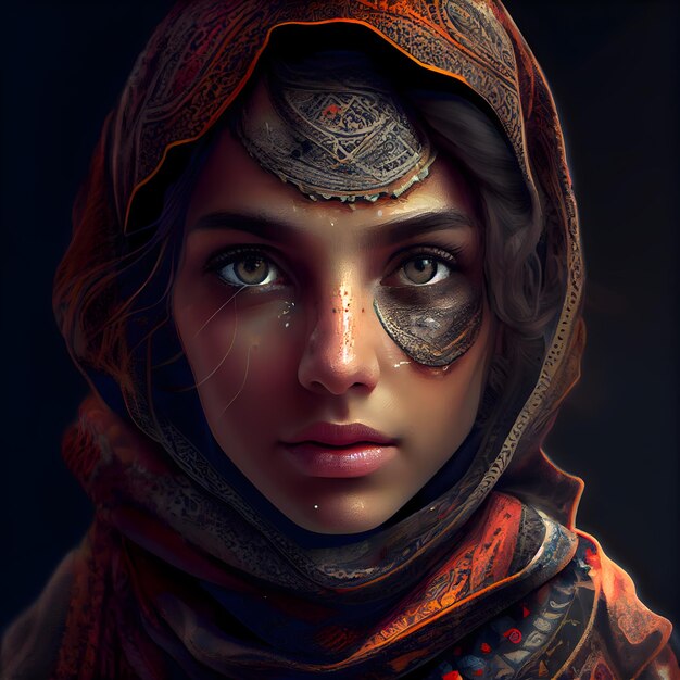 Portrait of a beautiful woman in a headscarf Beauty fashion