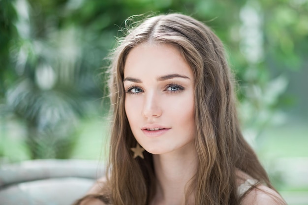 Portrait of Beautiful Woman Outdoors, Pretty Female Face Closeup