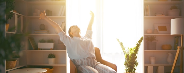 Portrait of beautiful woman resting at home