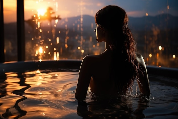 Portrait of a beautiful woman in the SPA complex of an expensive hotel