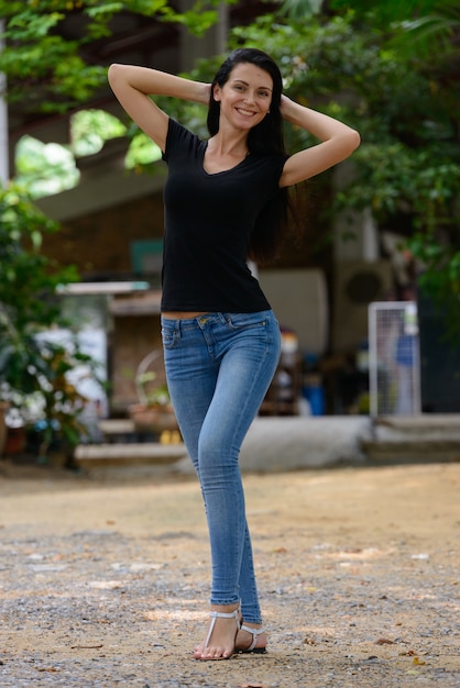 Portrait of beautiful woman in the streets outdoors