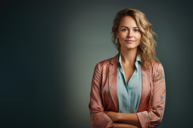 Photo portrait of a beautiful woman in studio green background happy face