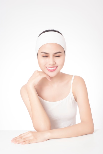 Portrait of beautiful woman in studio, skin care 