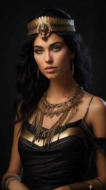 Portrait of beautiful woman wearing fantasy Egyptian makeup Cleopatra Generative AI