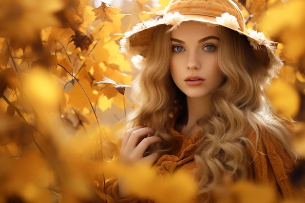 portrait of a beautiful woman wearing a modern style of clothing with an autumn background