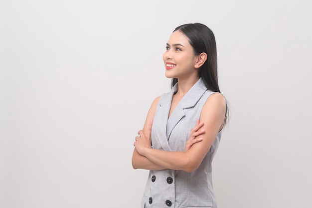 Portrait of beautiful woman over white background studio