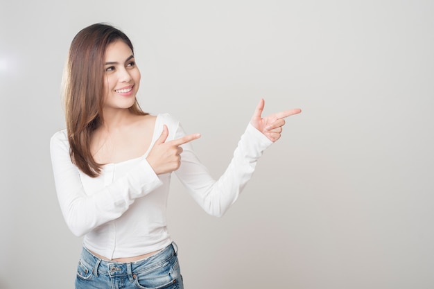 Portrait of beautiful woman on white background 