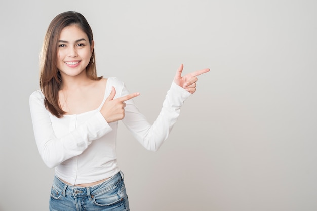 Portrait of beautiful woman on white background 