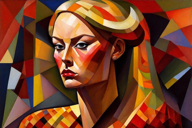 抽象的なカラフルな背景の美しい女性の肖像画 デジタル絵画