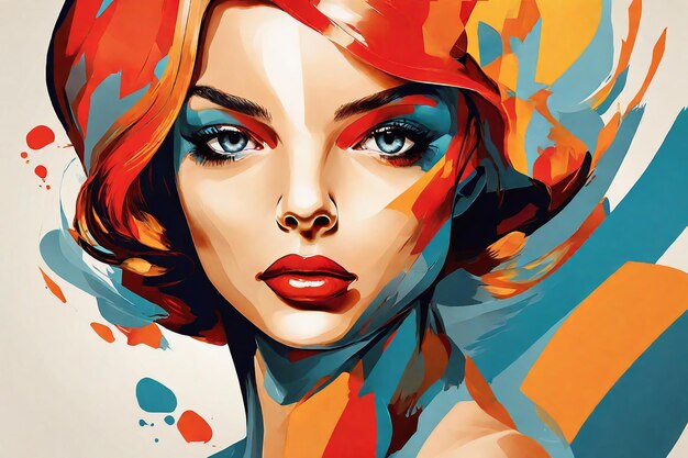 Photo portrait of a beautiful woman with bright makeup fashion illustration