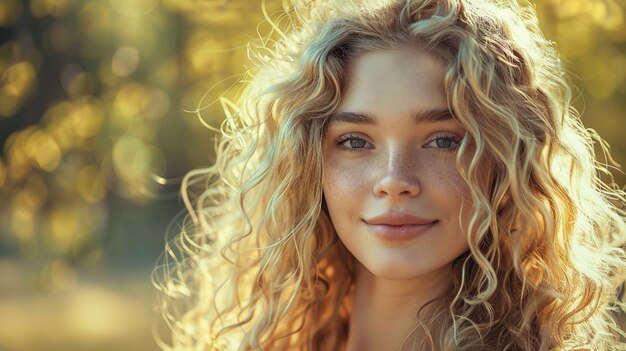 portrait of a beautiful woman with curly hair