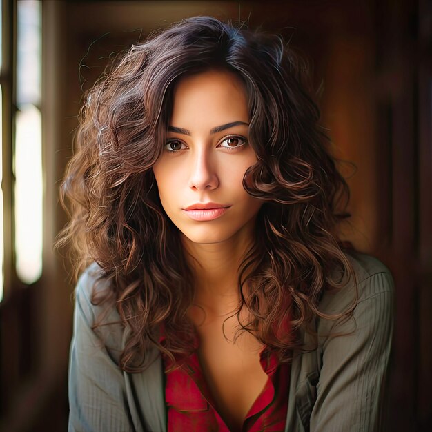 Portrait of a beautiful woman with curly hair