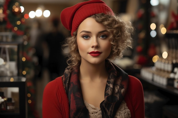 portrait of beautiful woman with festive make up Christmas look