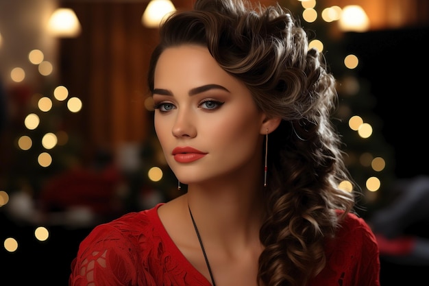 Portrait of beautiful woman with festive make up christmas look