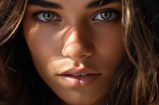 portrait of a beautiful woman with green eyes and brown hair