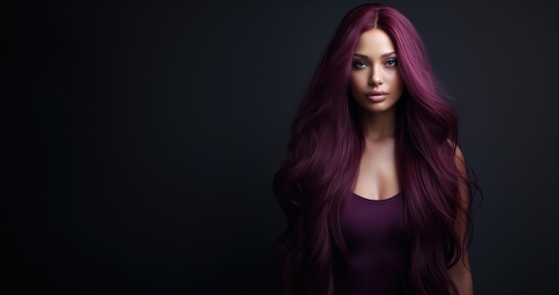 Portrait of a beautiful woman with long purple hair