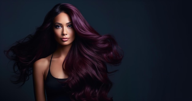 Portrait of a beautiful woman with long purple hair