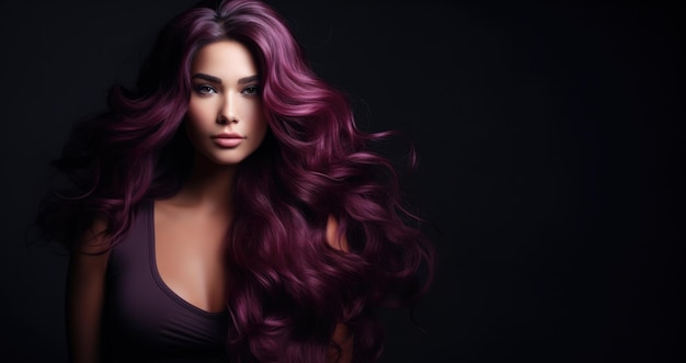 Портрет красивой женщины с длинными фиолетовыми волосами