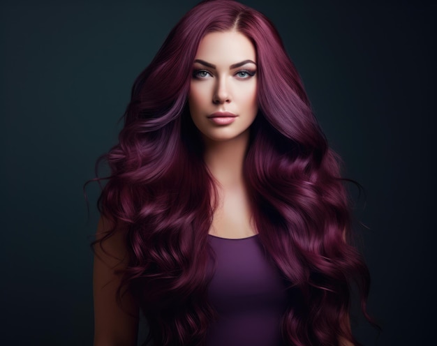 Portrait of a beautiful woman with long purple hair