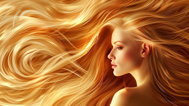 A portrait of a beautiful woman with long wavy blonde hair