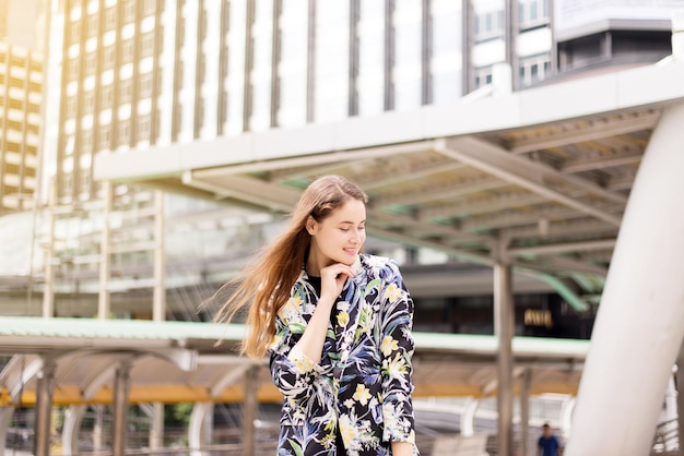 Portrait beautiful woman with positive attitude expressing energy in good time